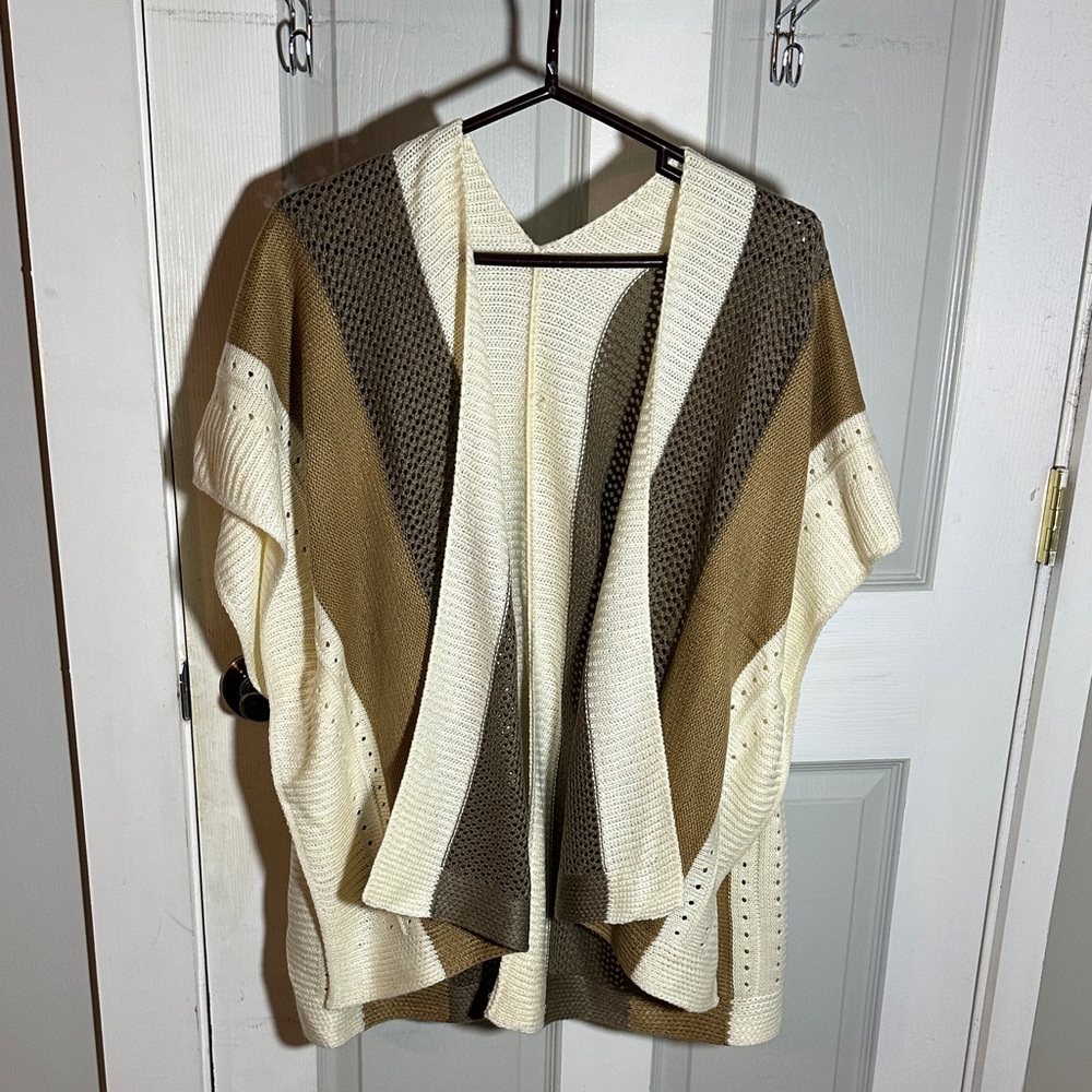 Multicolor striped brown knit poncho boho never worn